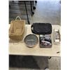 Image 1 : LAPTOP BAG, WALL CLOCK, WINE OPEN, AND BOX OF NEW KEYCHAIN COMPASSES