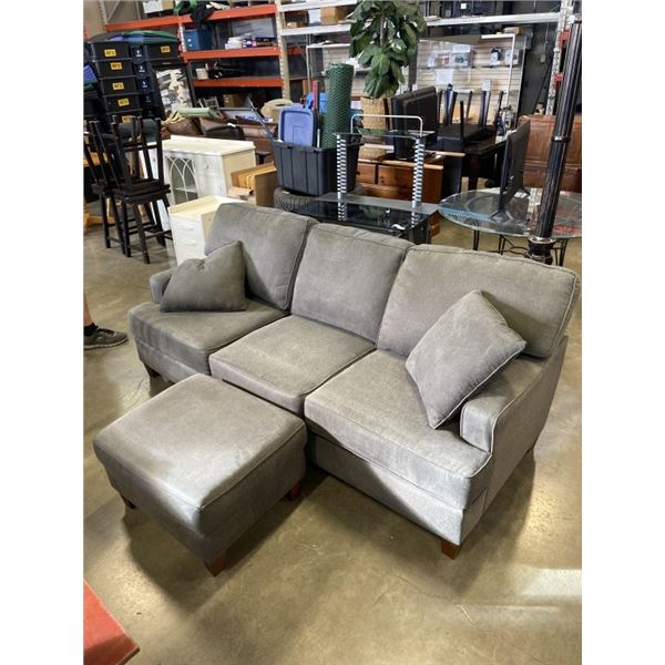 MODERN GREY FABRIC SOFA WITH OTTOMAN, GOOD CLEAN CONDITION