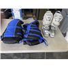 Image 1 : 2 LIFEJACKETS, AND ATOMIC LIVEFIT 80 SKI BOOTS, SIZE 6-6.5