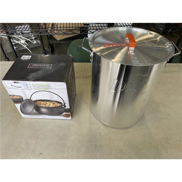 LARGE LOCO STAINLESS POT AND 6QT CAST IRON BEAN POT