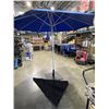 Image 1 : BRAND NEW BLUE 9FT PATIO UMBRELLA WITH HEAVY WEIGHTED BASE, INCLUDES EXTRA BLACK COVER FOR UMBRELLA,