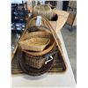 Image 2 : DECORATIVE BASKETS AND SQUARE STORAGE BOX, DECORATIVE GOLD CANDLE HOLDER, WICKER CARRY BAG