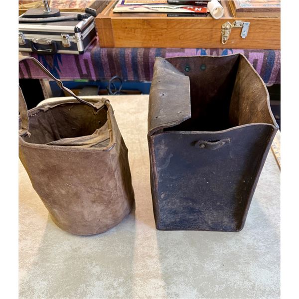 Civil War Era Military Canvas Water Bucket and Leather Bag