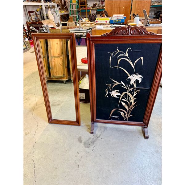 Antique Swing Frame and Bevelled Mirror with Oak Frame