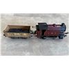 Image 1 : Meccano Hornby wind-up tinplate train with wagon : pre-1940s