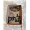 Image 1 : Box of antique spurs X 2, heavy brass horse ashtray