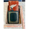 Image 1 : Antique velvet photo album + black & white portraits, vintage leather folio