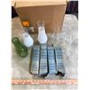 Image 2 : Box of 12 assorted Oil Lamp chimneys (including New old stock MacBeth Pearl Glass)