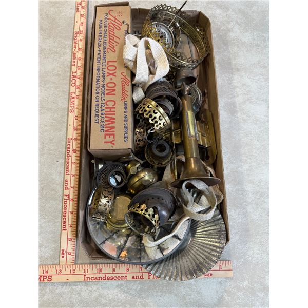Box of misc. antique oil lamps parts