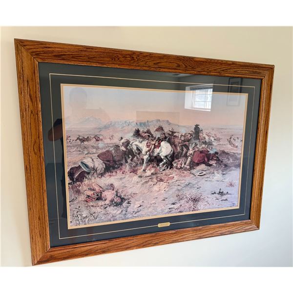 Charles Russel:  “A Desperate Stand” - Professional, Framed & Matted with Antique 
