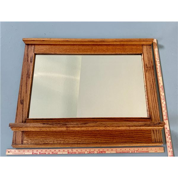 Heavy Oak Mirror with Shelf. Measures: 45” wide x 36” tall