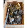 Image 3 : 2 Boxes of misc. parts for antique lamps & ashtrays: steel bases, glassware, etc
