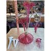 Image 2 : Fenton Cranberry Opalescent Epergne - Ruffle Glass Centrepiece. **Also Includes: 3 Fenton Hobnail Mi