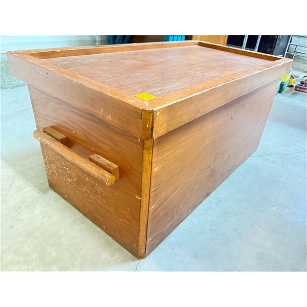 Large Wooden Crate with Handles Containing Assorted Records