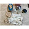 Image 8 : Box of Misc. Vintage Items - Toilet Powder Container, White Gloves, Pin Cushion, etc.