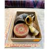 Image 2 : Box of Antique Powder Horns, Buffalo Horn, and Woven Basket