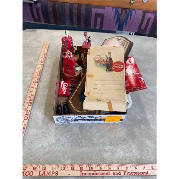 Box of misc. vintage Coca-Cola collectables