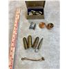 Image 2 : Miscellaneous box of collectables: various pieces of Trench Art, Lighters, ornate jewellery boxes, v