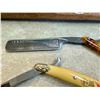Image 8 : Collection of Antique Barber Supplies: Gillette display case, leather razor strops, razors, blades, 