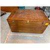 Image 1 : Large, solid wood lockable box. Measures approximately: 32” long x 21”” w