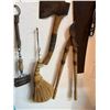 Image 8 : Assortment of 11 Antique Tools: axe, Brushes, Brooms, Saw, etc.