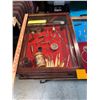 Image 1 : 5-Sided Glass Showcase: Medicine Glass, Knife Stands, Phonograph Reproducer, Ivory Vanity Tools, etc