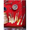 Image 8 : 5-Sided Glass Showcase: Medicine Glass, Knife Stands, Phonograph Reproducer, Ivory Vanity Tools, etc