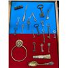 Image 2 : Glass Top Showcase: Skeleton Keys, Vintage Stanley Level, Silver Nail File etc.