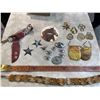 Image 1 : Box of Western Items: Vintage Davy Crockett Knife Sheath, Saw Blade, Tooled Leather Belt, Fur Belt, 