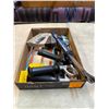 Image 1 : Box of Tools: Nail Puller, PowerShot Staple Gun, Hooke, Hole Saw, etc.