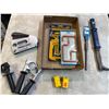 Image 2 : Box of Tools: Nail Puller, PowerShot Staple Gun, Hooke, Hole Saw, etc.
