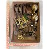 Image 2 : Box of misc. antique parts for repairs; handles, brass pulls, paw feet, fenials, locks, decorative f