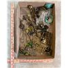 Image 2 : Box of misc. antique parts for repairs; brass handles, brass pulls, glass pulls, etc.