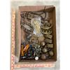 Image 2 : Bosc of misc. antique parts for repairs: brass handles, paw feet, horse fenials, clock parts, latche
