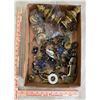 Image 2 : Box of misc. antique parts for repairs; brass handles, fenials, glass pulls, hinges, etc.