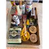 Image 2 : Box of misc. paint supplies & shop supplies: paint, scraper, oil, steel wool, saddle soap, etc.