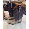 Image 2 : Box: Men’s Snakeskin Cowboy Boots (Size 45), New Leather Boots (Size 8.5) and Wooden Boot J