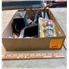 Image 1 : Box of Automotive Items: Trailer Hitch, Hitch Ball (New), Battery Charger
