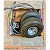 Image 3 : Box: Dolly Tires, Compasses, Grab Hooks, Cable, and Misc Chains, Latches, Adapters, etc.