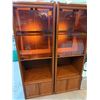 Image 1 : Pair of Oak Veneer Light-Up Entertainment Units/Bookcases - 25” W x 72” T x 21[x=#