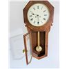 Image 2 : Oak Regulator Wall Clock with Key - Tested and Working
