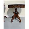 Image 2 : Two Antique Marble-Top End Tables - Hand Carved Base with Carrera Top - 22” L x 18[x=#8221/