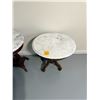 Image 3 : Two Antique Marble-Top End Tables - Hand Carved Base with Carrera Top - 22” L x 18[x=#8221/