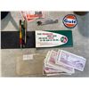Image 3 : Box of Misc. Vintage Oil Items: Oil Can, Oil Pens, BA Oil Items, Gas Coupons