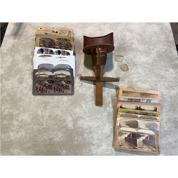 Box: Antique Stereoscope Model with Large Assortment of Stereoview Cards