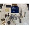 Image 1 : Box: Misc. Antique Instruments, Office Supplies, Tools, Pens, etc.