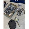 Image 2 : Box: Misc. Antique Instruments, Office Supplies, Tools, Pens, etc.