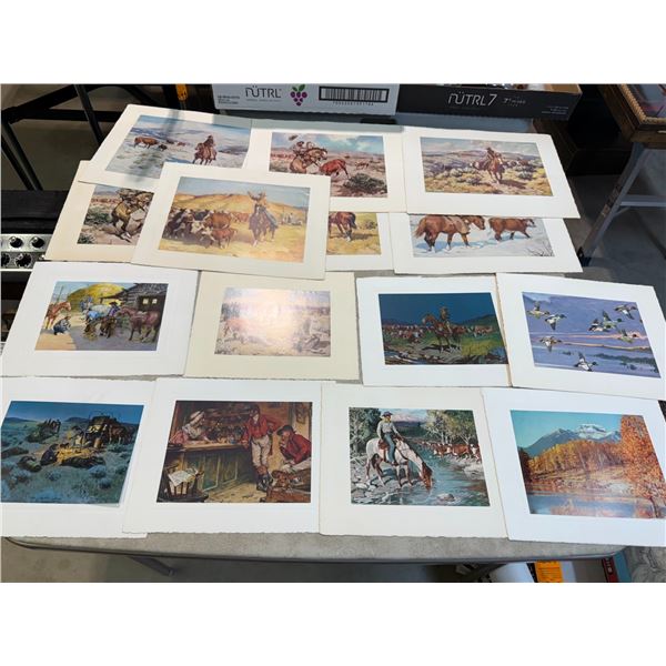 Box: Assorted Matted Cowboy Prints by Harold Bryant, Charles Lasalle, etc.