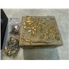 Image 3 : Box: Misc. Buttons and Beads in Wooden Japanese Box with Metal Inlay and Stamped Brass Jewelry Box