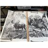 Image 1 : Five Black and White Drawings - Kettle Valley Railway and Bugling Elk, Morning Mist Moose